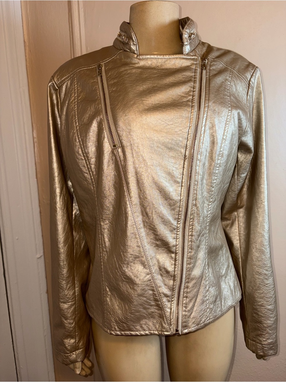 Ashley Stewart Metallic Gold Moto Jacket